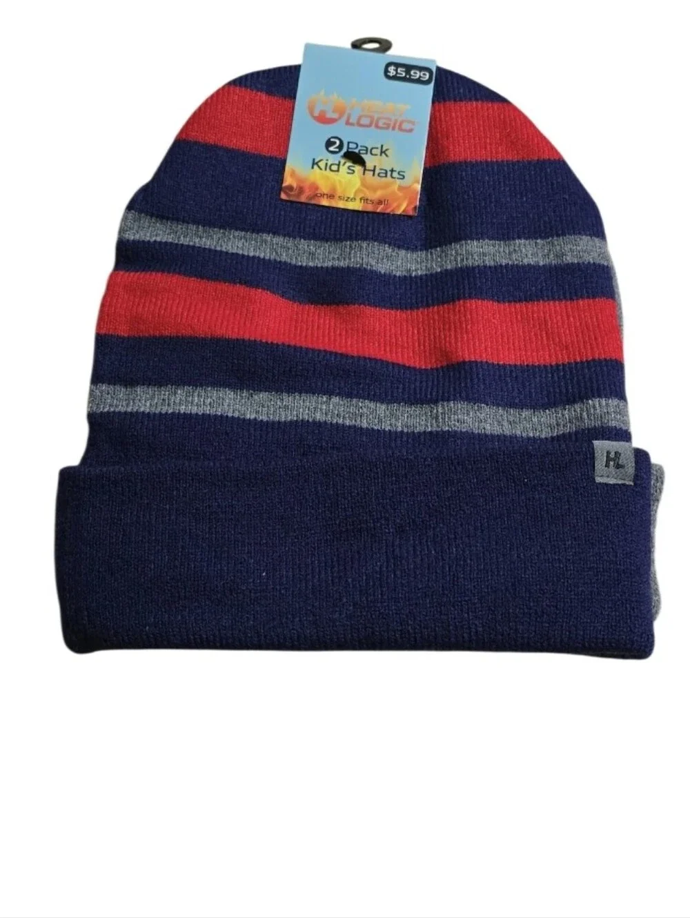 #HL04 Kids Winter Beanie and Glove Set - Grey and Navy 2 Pairs.